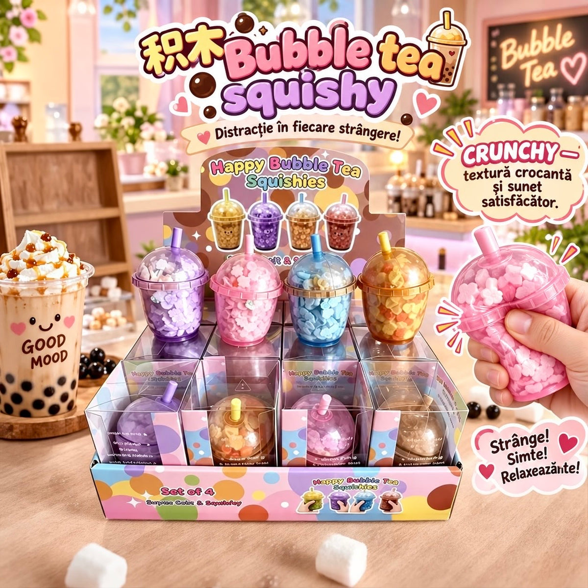 Jucarie Antistres Squishy Bubble Tea Crunchy