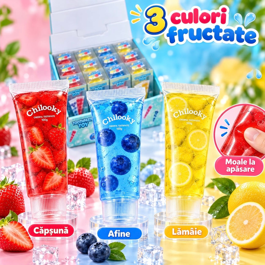 Jucarie Antistres Squishy Chilooky - Tub de Pastă Fructată cu Gel