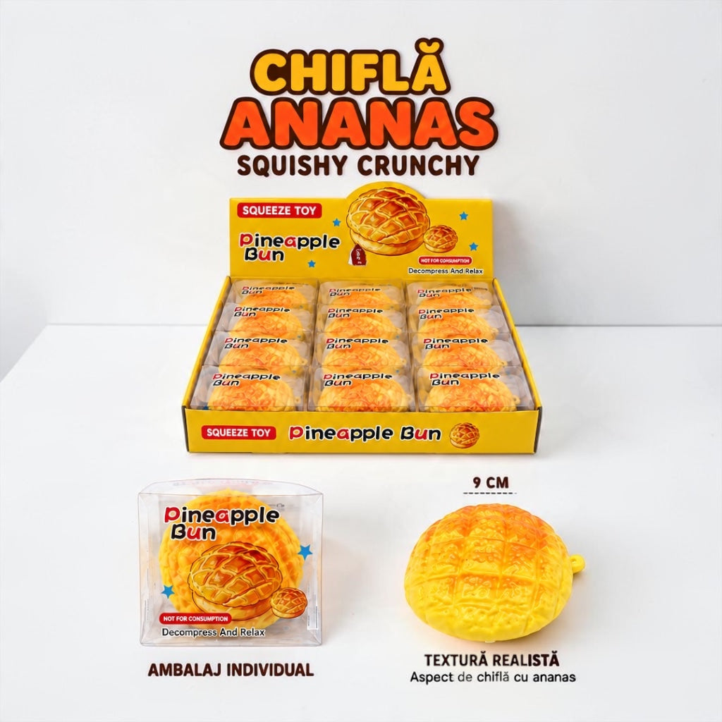 Jucarie Antistres Squishy Chifla Ananas Crunchy - Pineapple Bun Crunchy