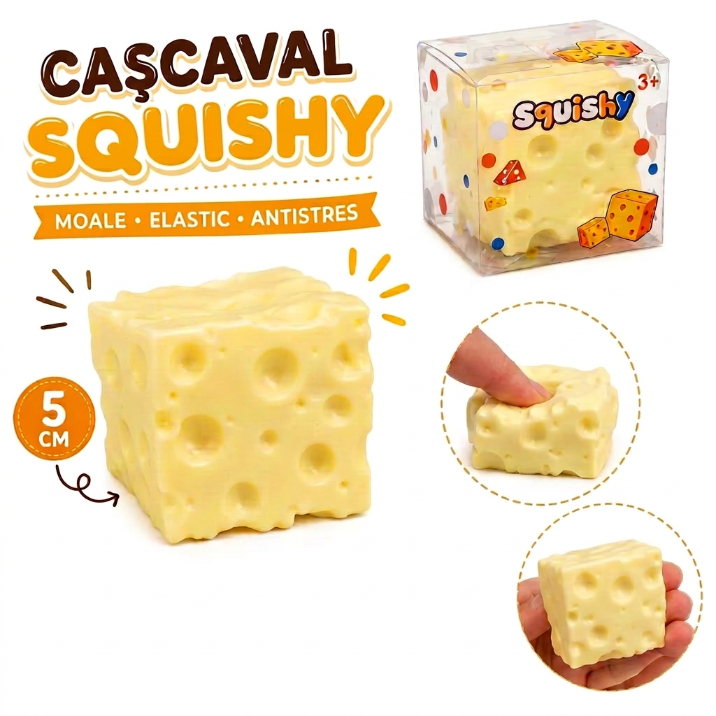 Jucarie Antistres Squishy Cascaval ( textura vaselina )